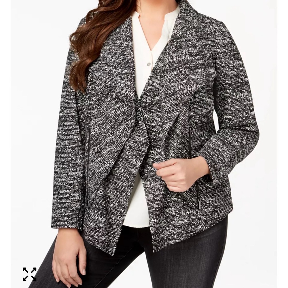 Alfani black white Draped Blazer open front jacket woman’s XL zipper pockets